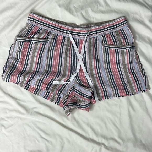 GAP Linen Blend Striped Drawstring Shorts Size Large Summer Beach Casual Preppy - Picture 1 of 7